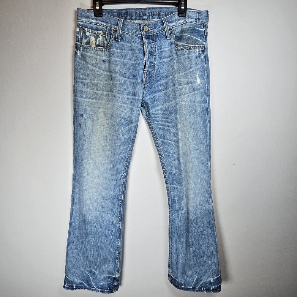 Ruehl Men's Premium Cotton Pocket Distressed Jeans Button Fly 32 x 30 Worn In